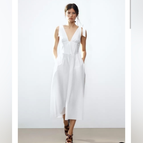Zara Dresses & Skirts - Zara Tied Poplin Midi Dress